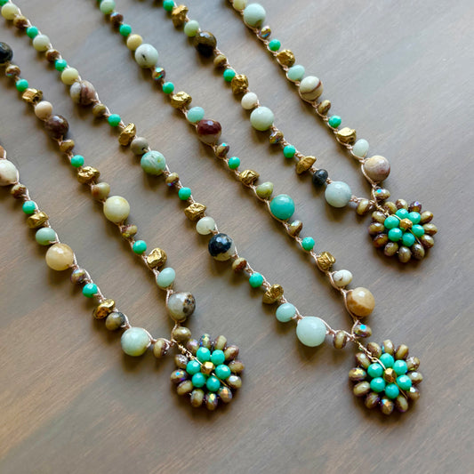 Seaside Charm Handmade Pendant on Crocheted Amazonite Necklace