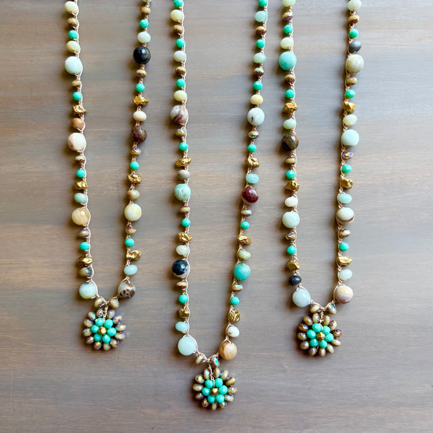 Seaside Charm Handmade Pendant on Crocheted Amazonite Necklace