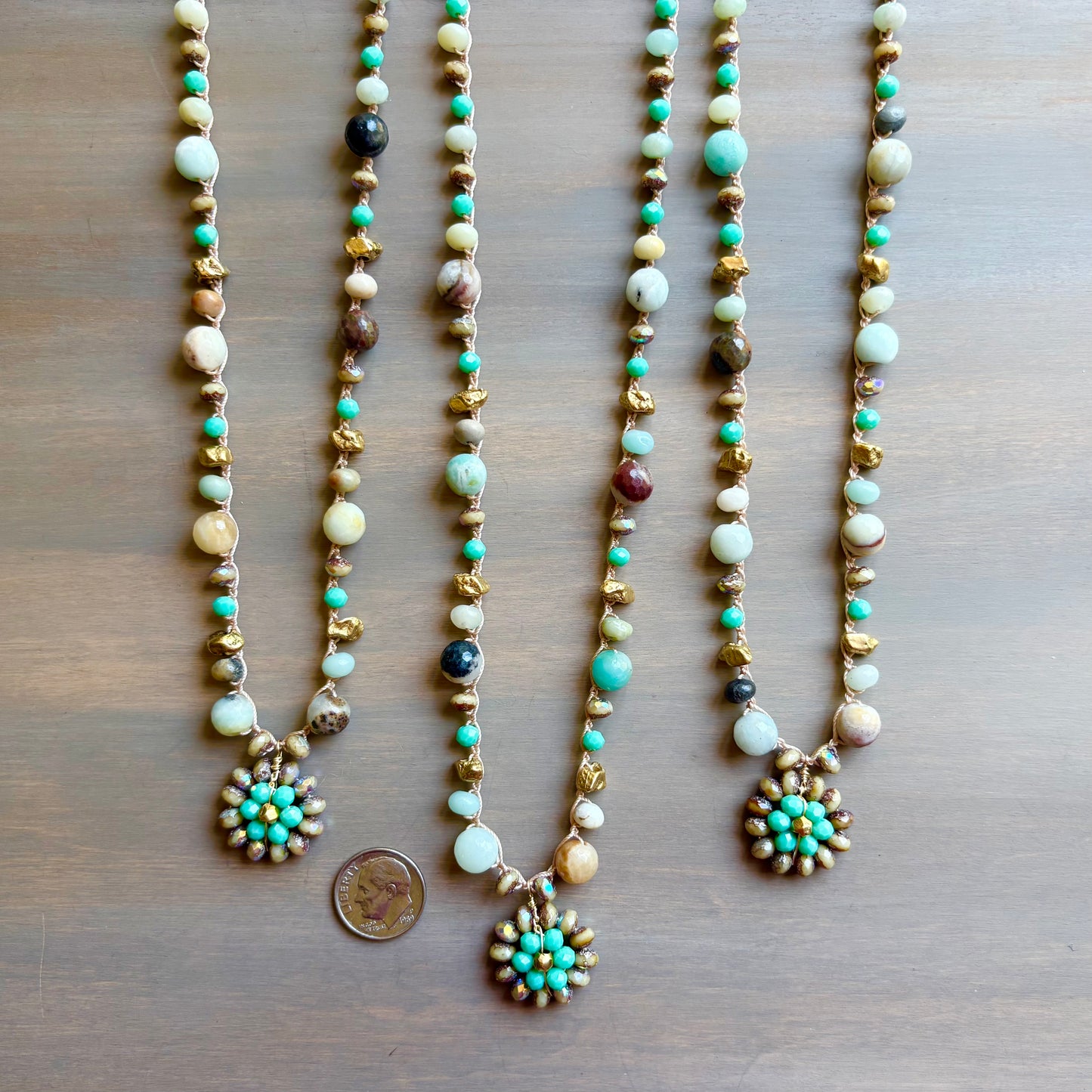 Seaside Charm Handmade Pendant on Crocheted Amazonite Necklace