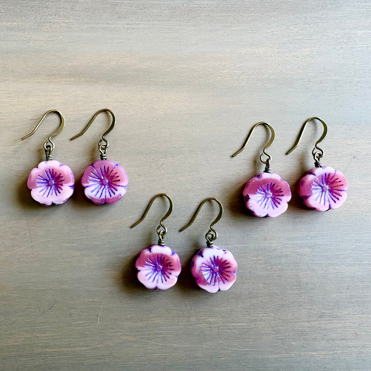 Peony Vintage Style Pressed Glass Flower Earrings