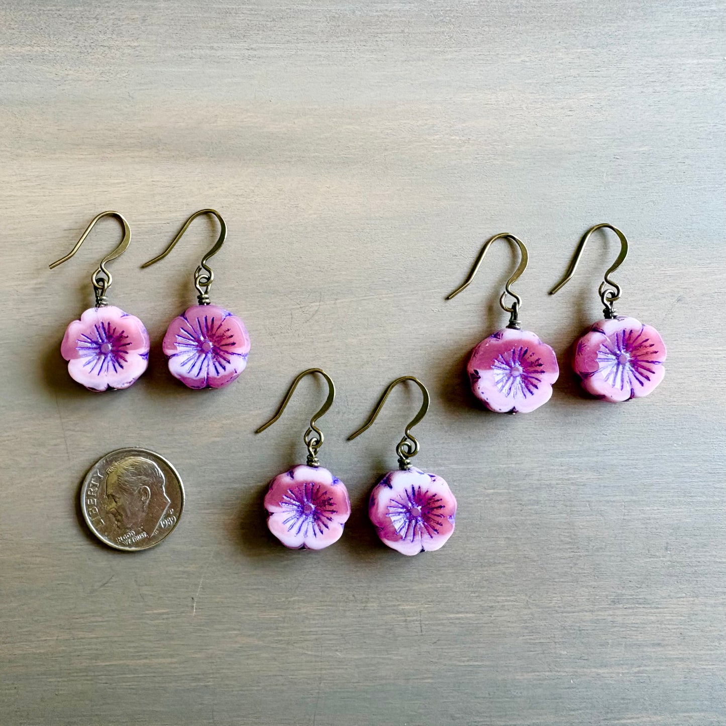 Peony Vintage Style Pressed Glass Flower Earrings