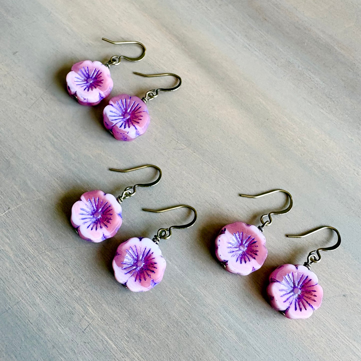 Peony Vintage Style Pressed Glass Flower Earrings