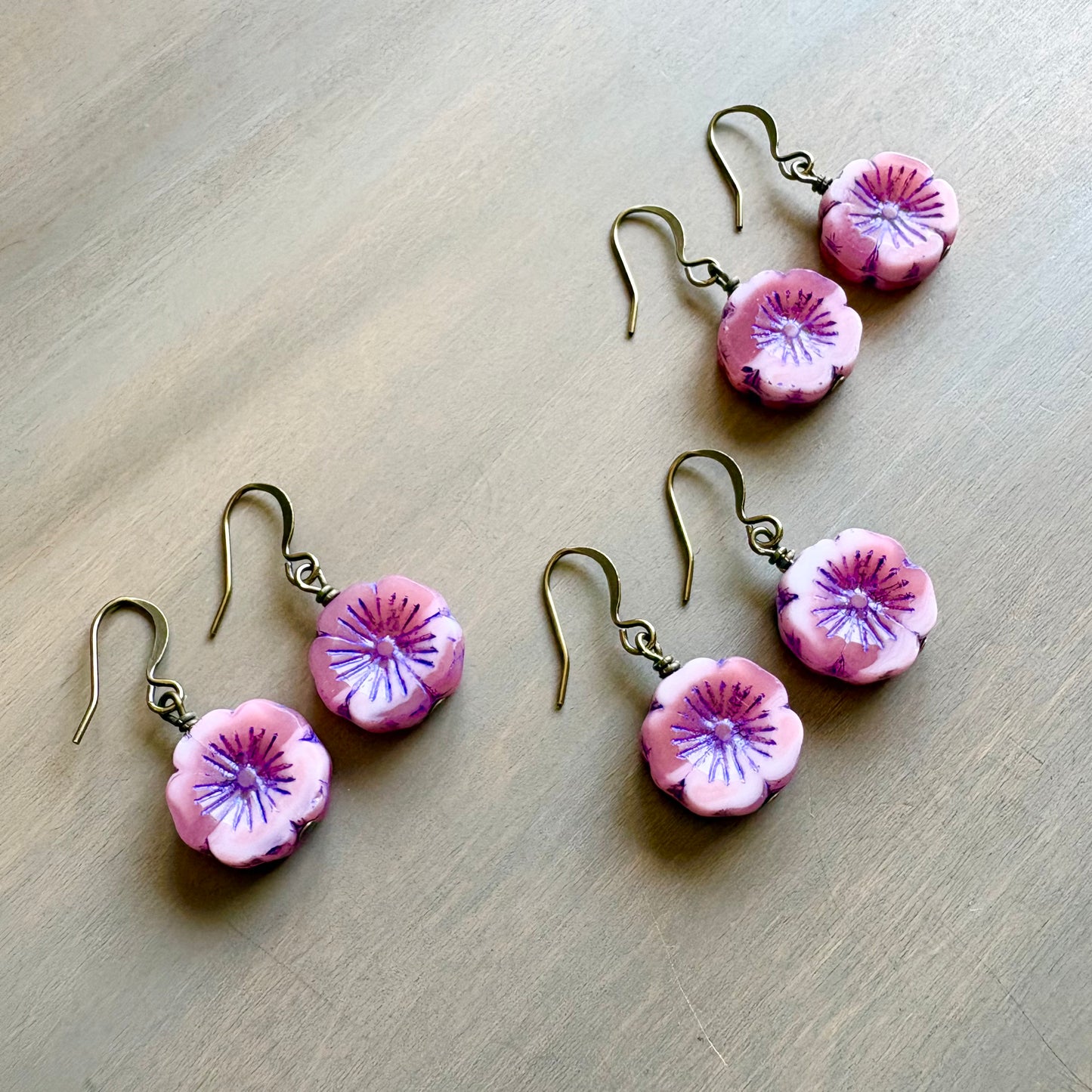 Peony Vintage Style Pressed Glass Flower Earrings