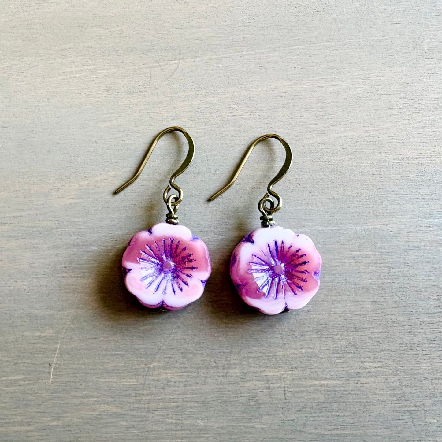Peony Vintage Style Pressed Glass Flower Earrings