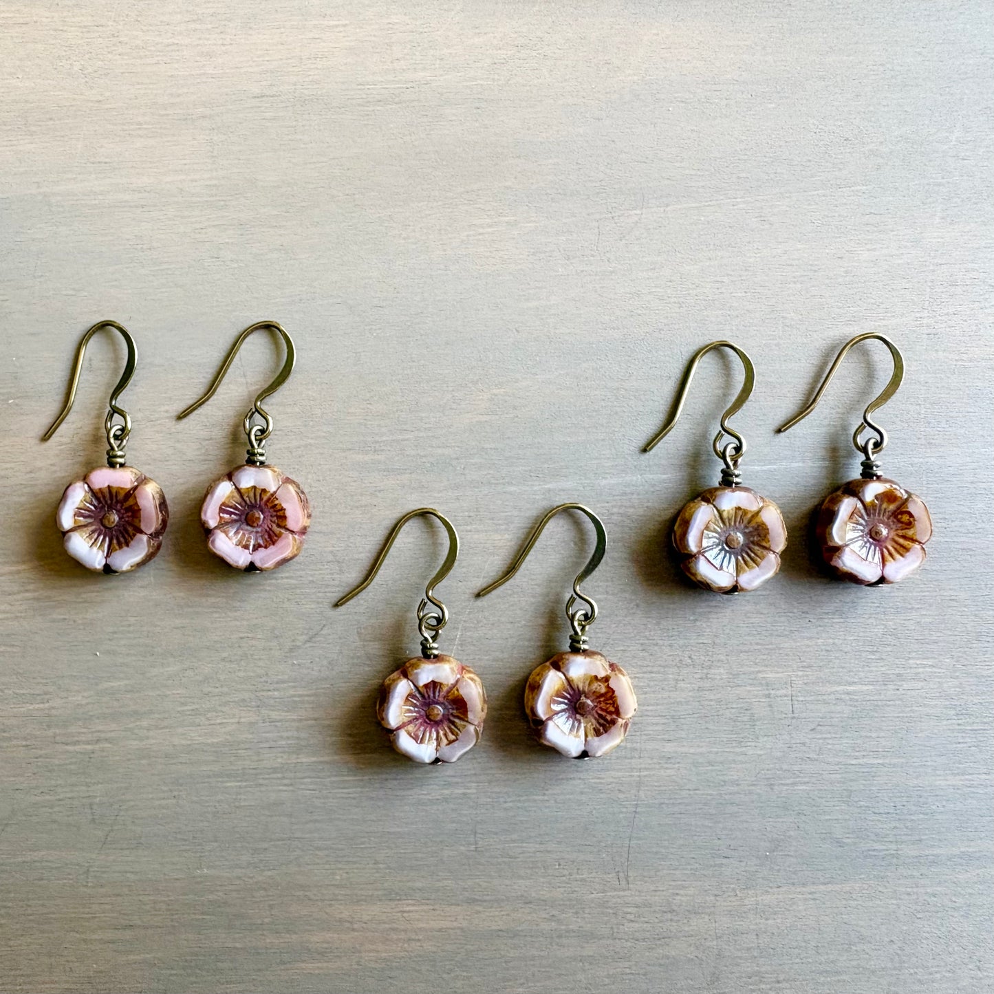 Lavender Rose Vintage Style Pressed Glass Flower Earrings