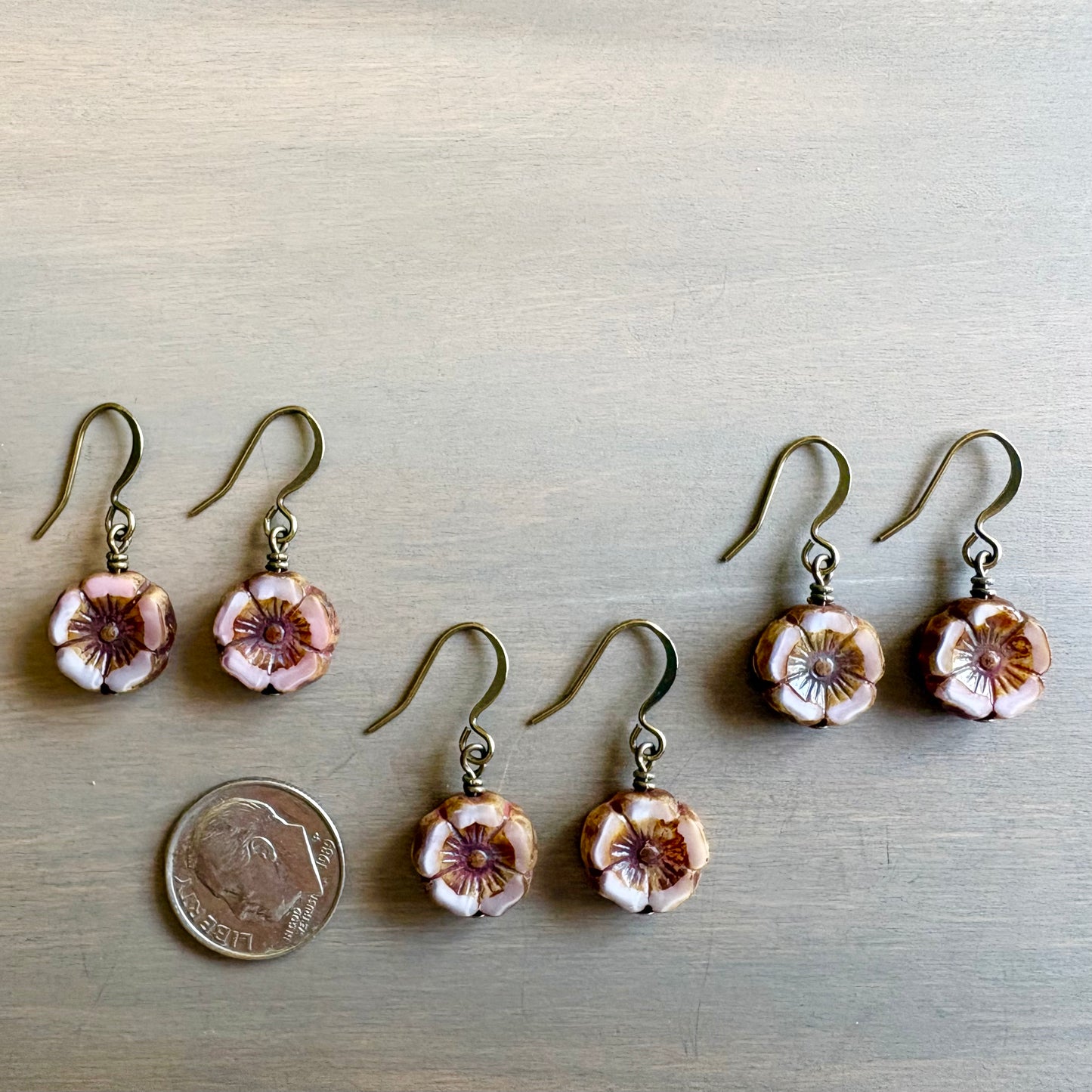 Lavender Rose Vintage Style Pressed Glass Flower Earrings