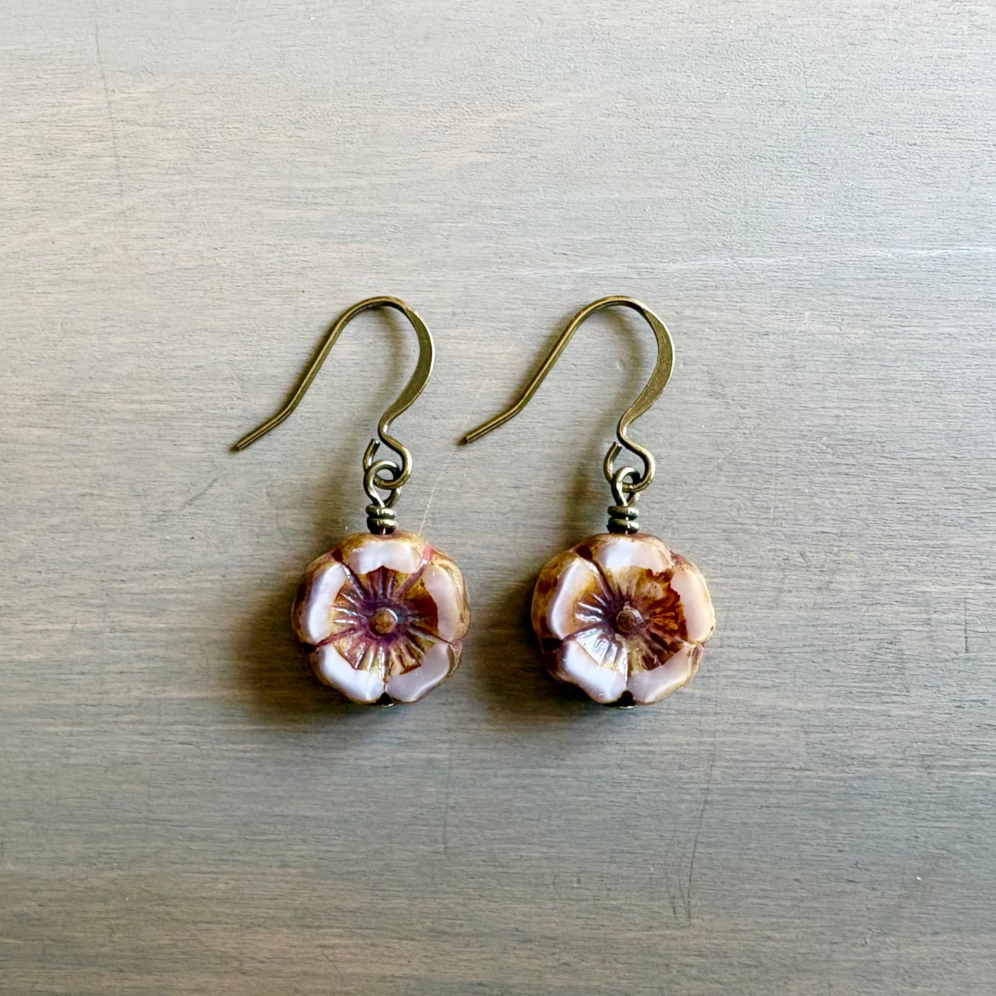 Lavender Rose Vintage Style Pressed Glass Flower Earrings