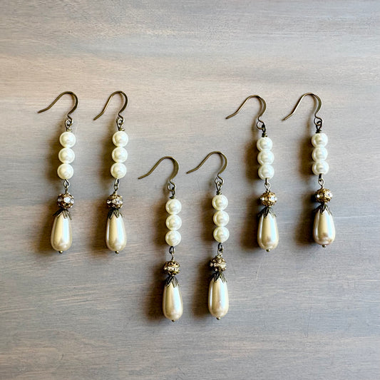 Glass Pearl Teardrop Vintage Sparkle Earrings, Perfect For Brides