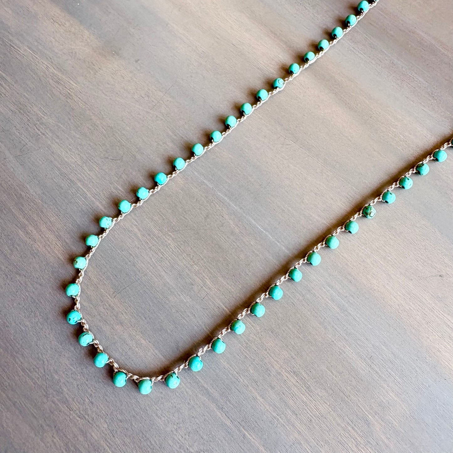 Long Turquoise Stone Crocheted Necklace Strand To Wrap Or Layer
