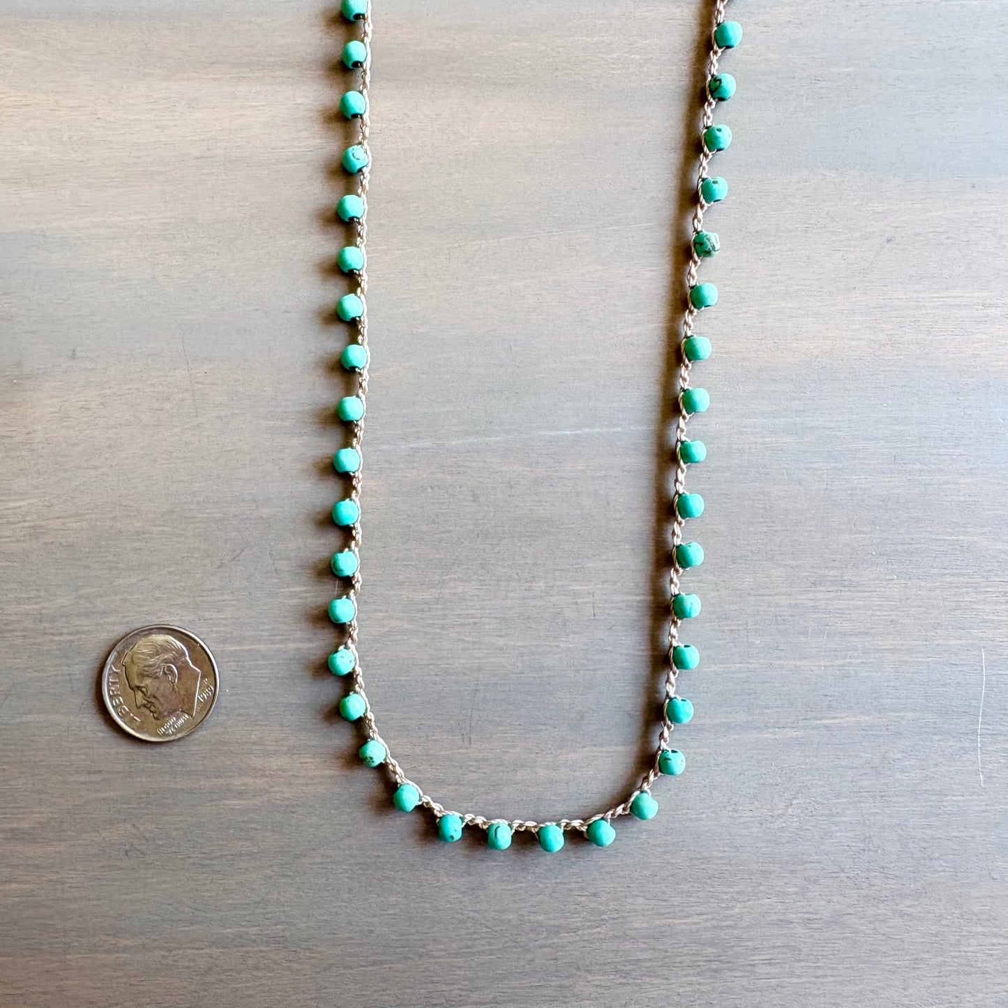 Long Turquoise Stone Crocheted Necklace Strand To Wrap Or Layer