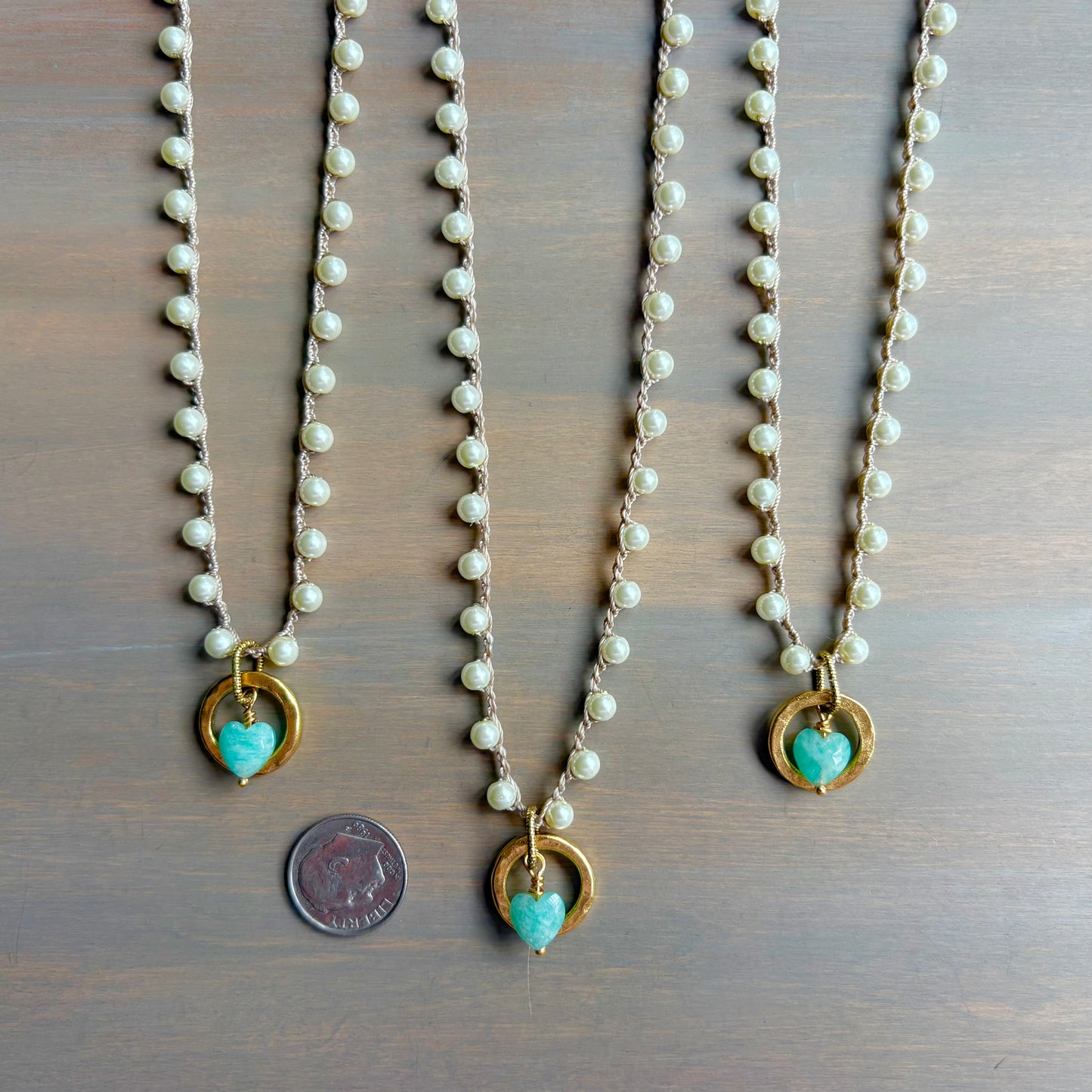 My Whole Heart Amazonite Drop Necklace With Crocheted Glass Pearls