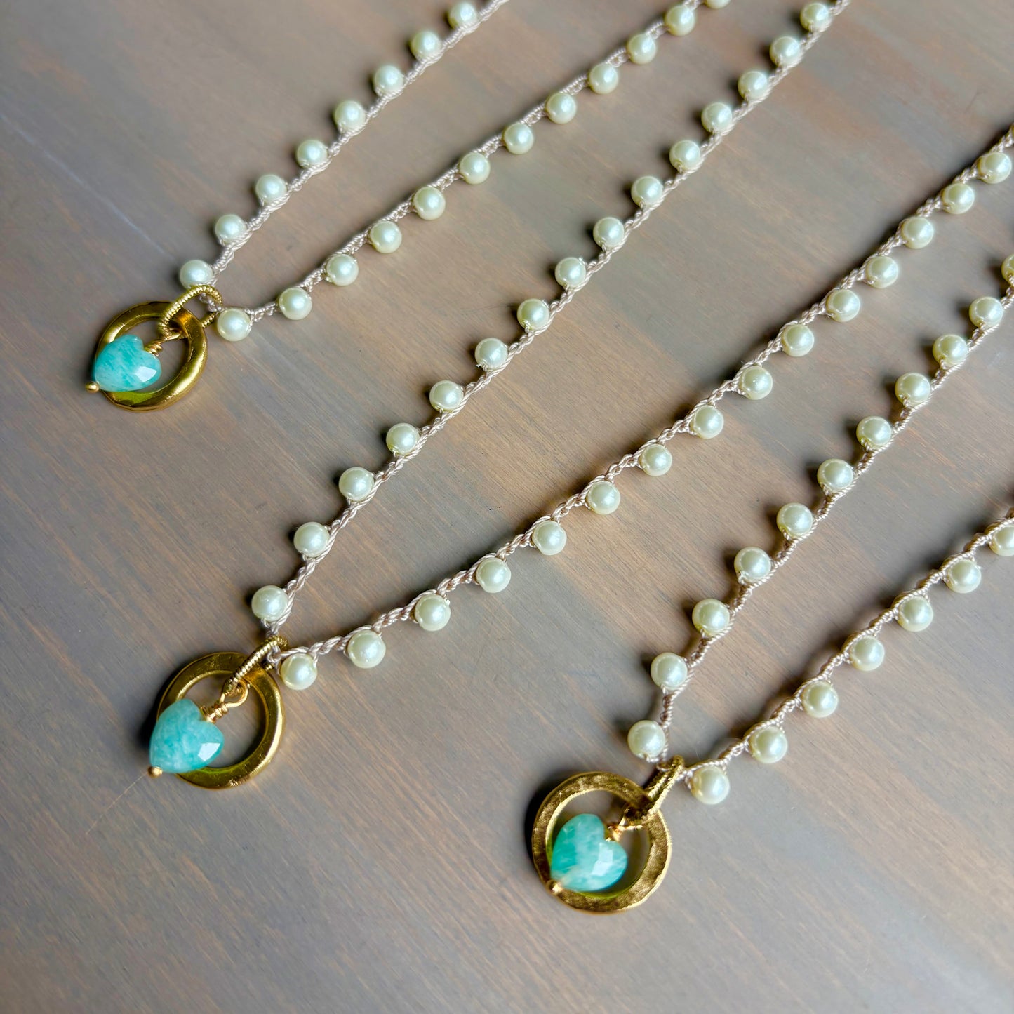 My Whole Heart Amazonite Drop Necklace With Crocheted Glass Pearls