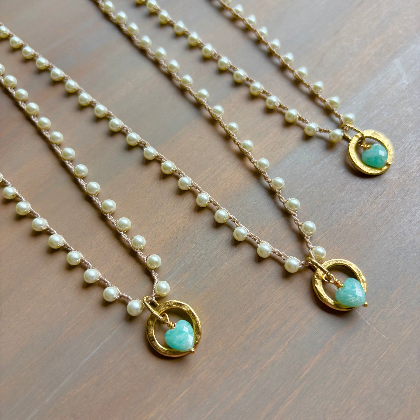 My Whole Heart Amazonite Drop Necklace With Crocheted Glass Pearls