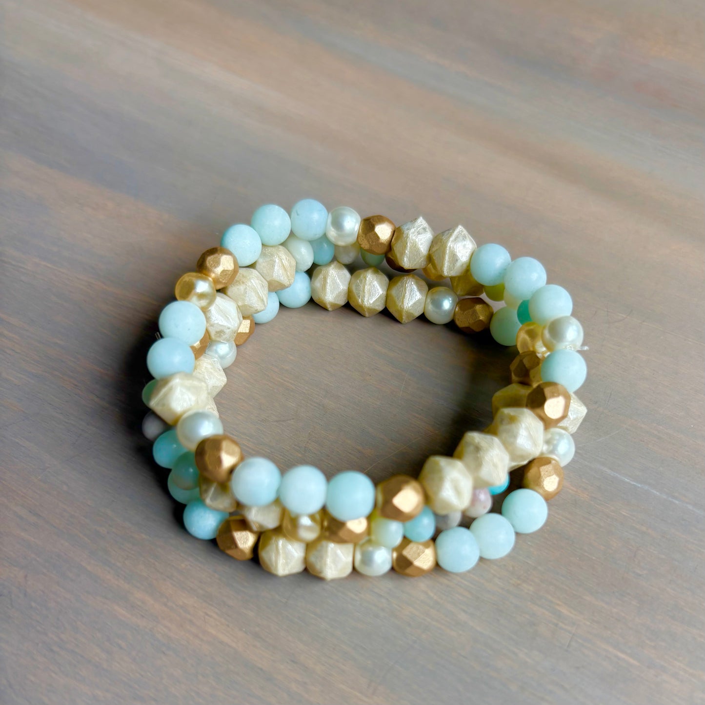 Amazonite Stone And Crystal Stretch Bracelet