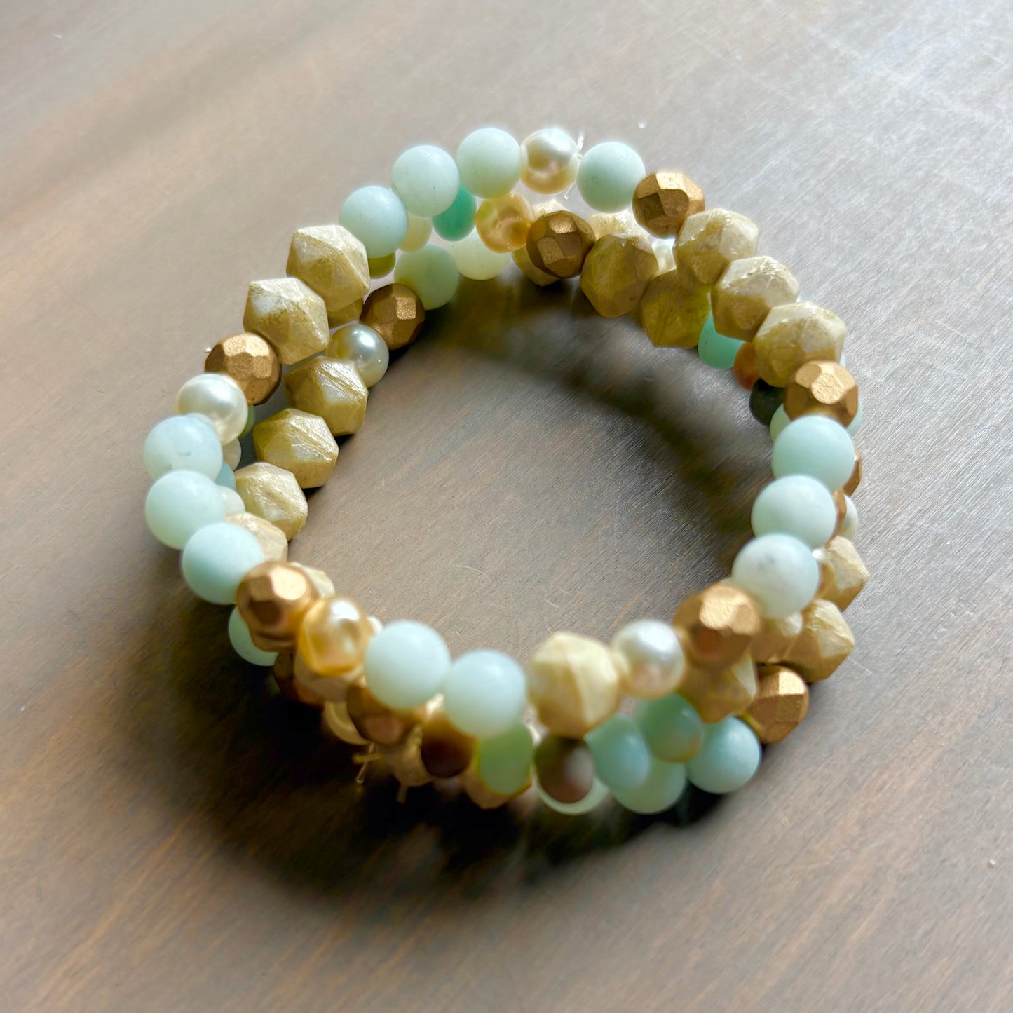 Amazonite Stone And Crystal Stretch Bracelet