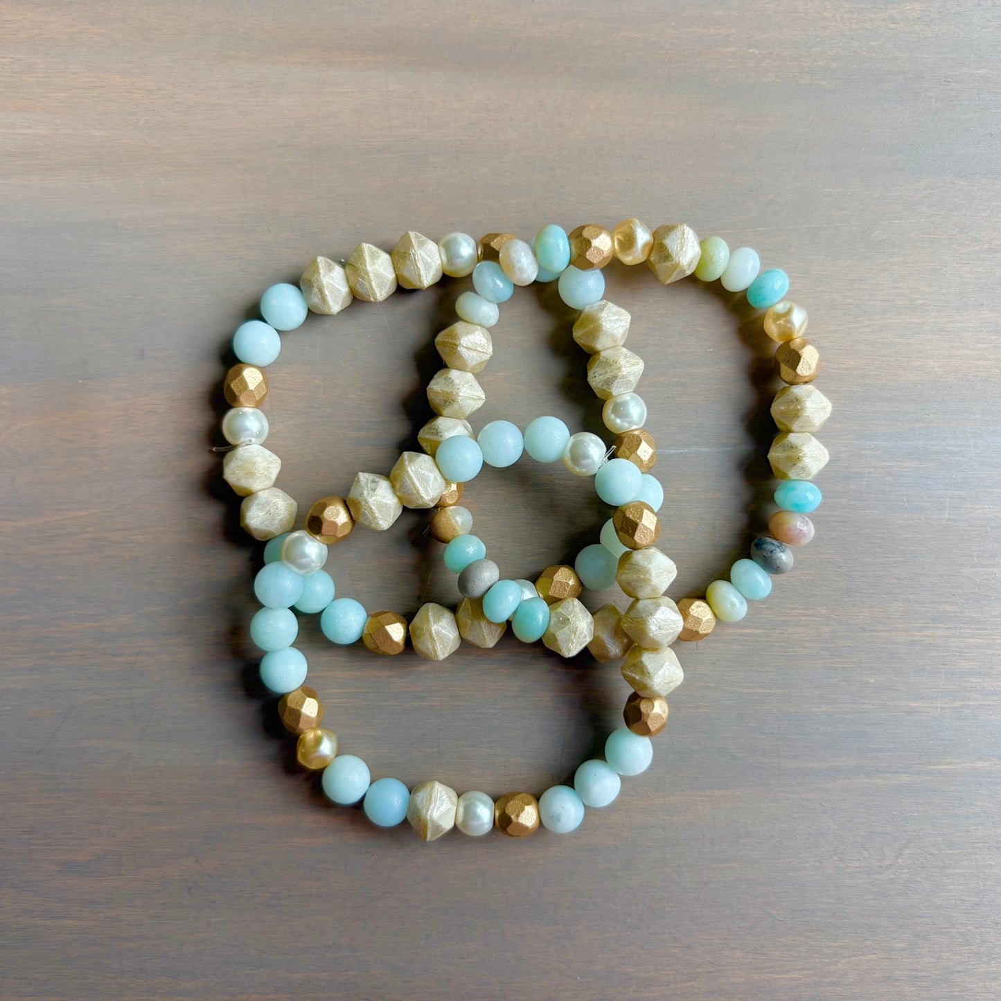 Amazonite Stone And Crystal Stretch Bracelet
