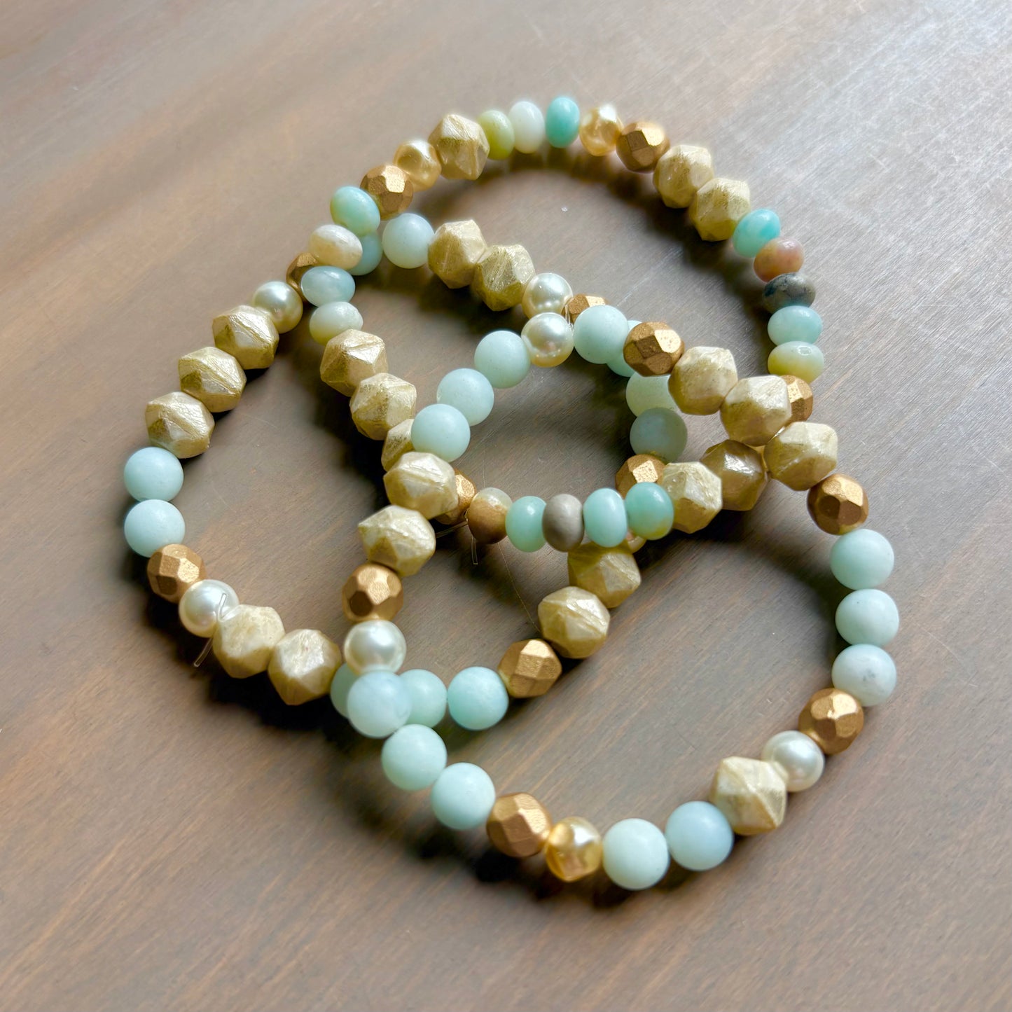 Amazonite Stone And Crystal Stretch Bracelet