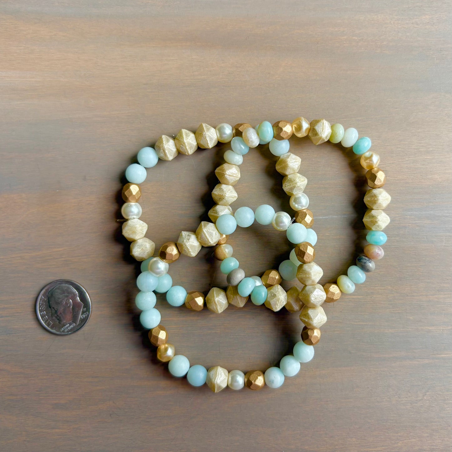 Amazonite Stone And Crystal Stretch Bracelet