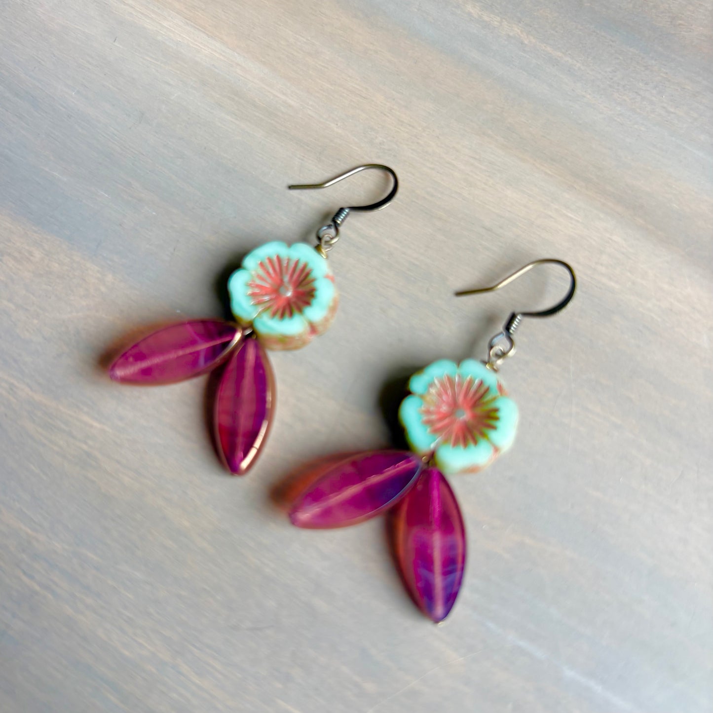 Vintage Flora Crystal Flower Earrings In Aqua And Berry
