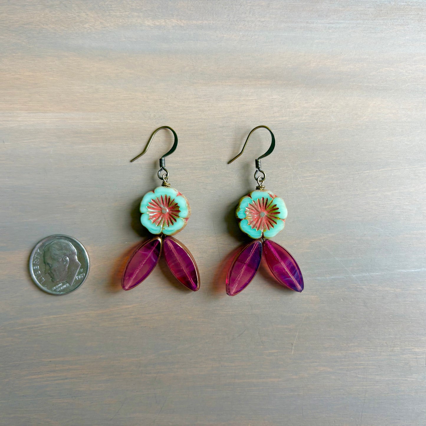 Vintage Flora Crystal Flower Earrings In Aqua And Berry