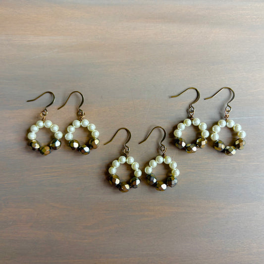 Vintage Bride Pearl and Crystal Hoop Earrings