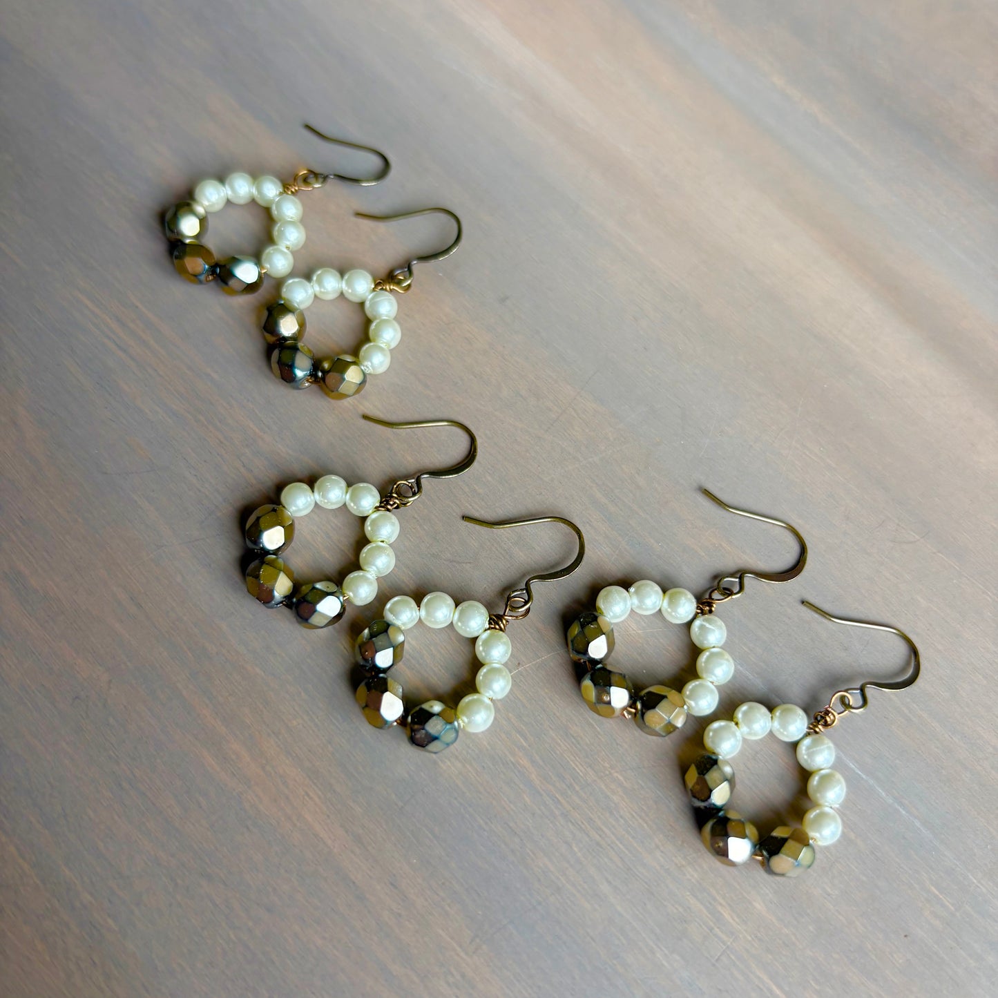 Vintage Bride Pearl and Crystal Hoop Earrings