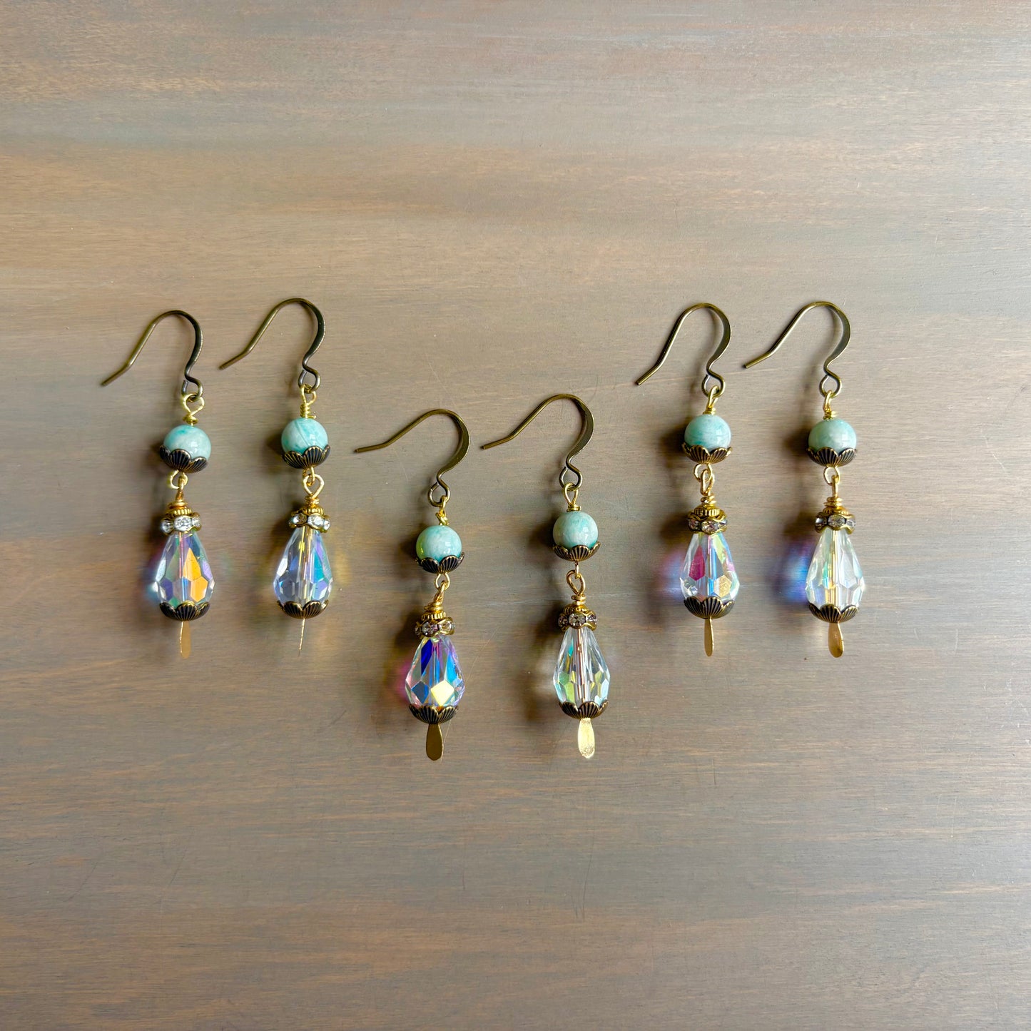Saltwater Sparkle Earrings With Amazonite Stones And Faceted Crystal