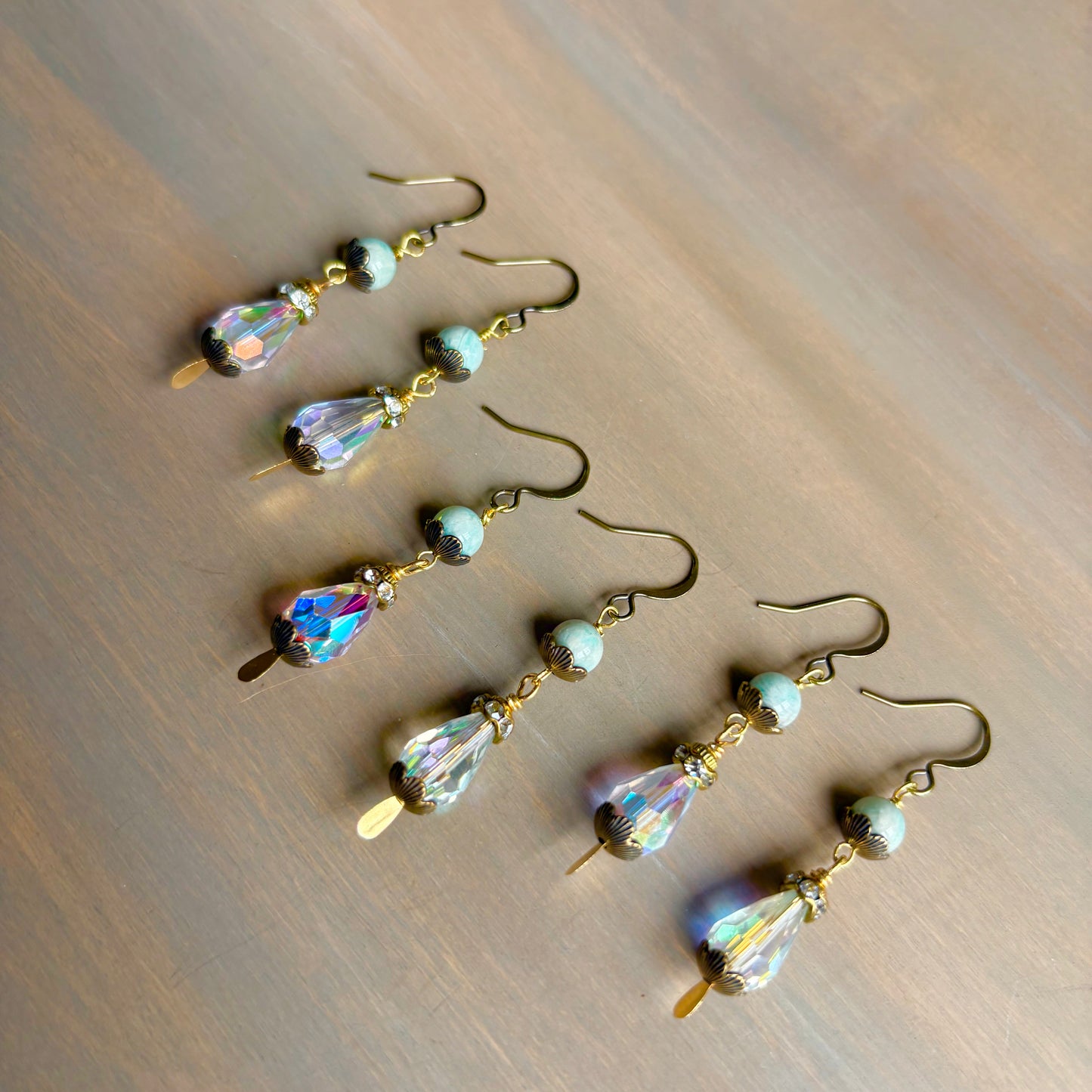 Saltwater Sparkle Earrings With Amazonite Stones And Faceted Crystal