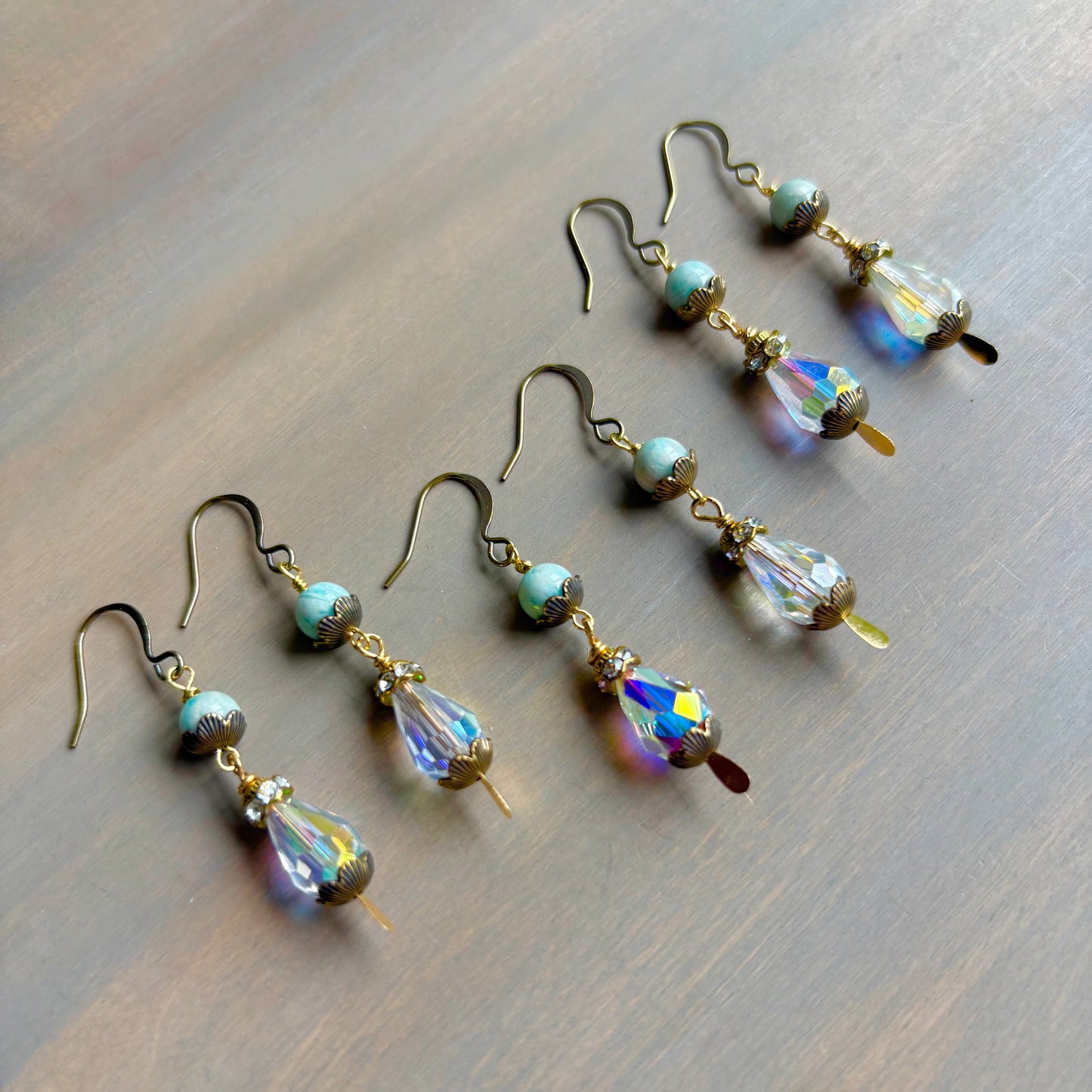 Saltwater Sparkle Earrings With Amazonite Stones And Faceted Crystal