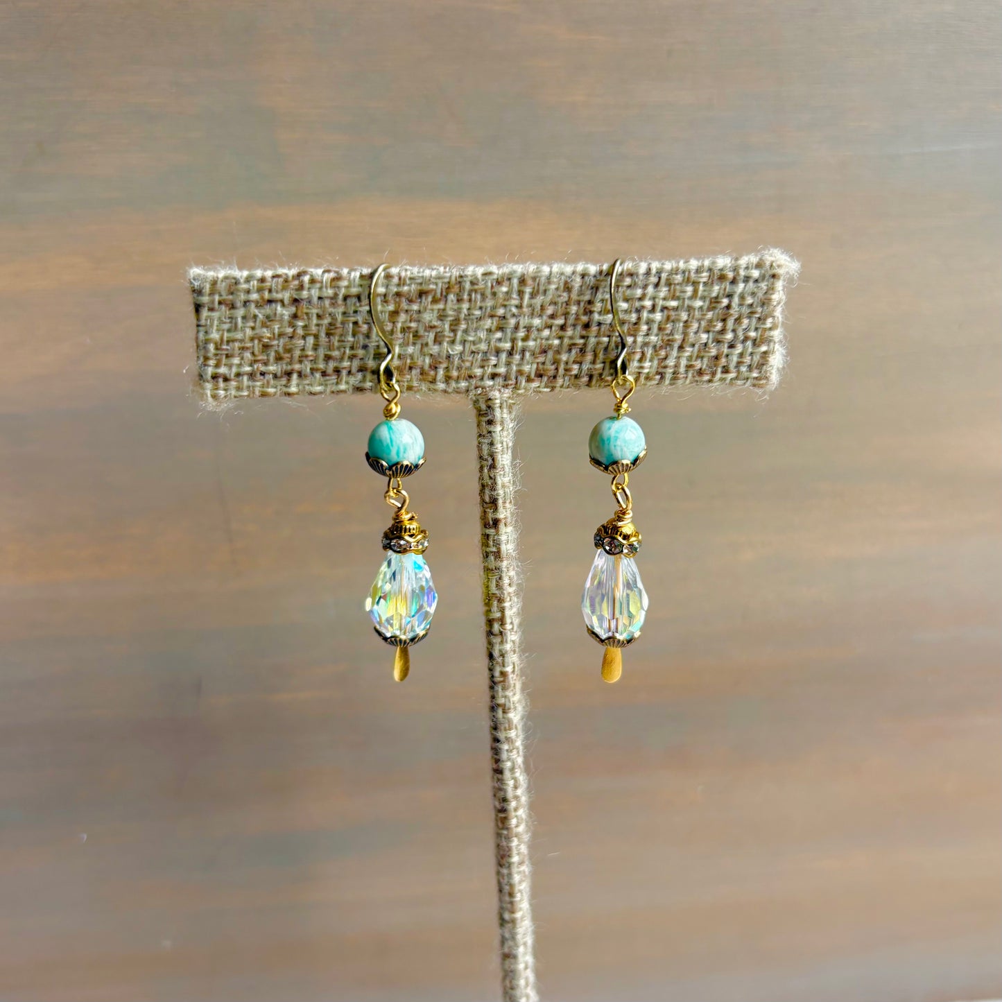 Saltwater Sparkle Earrings With Amazonite Stones And Faceted Crystal