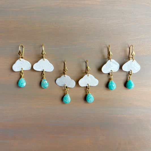 Glittering Cloud Earrings With Amazonite Drops
