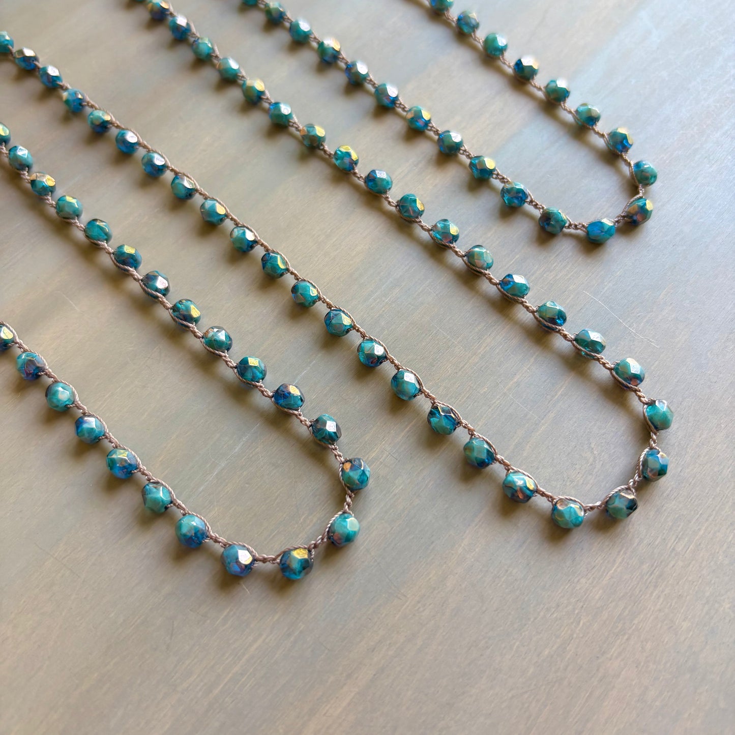 Deep Creek Blue Long Layering Crocheted Crystal Necklace