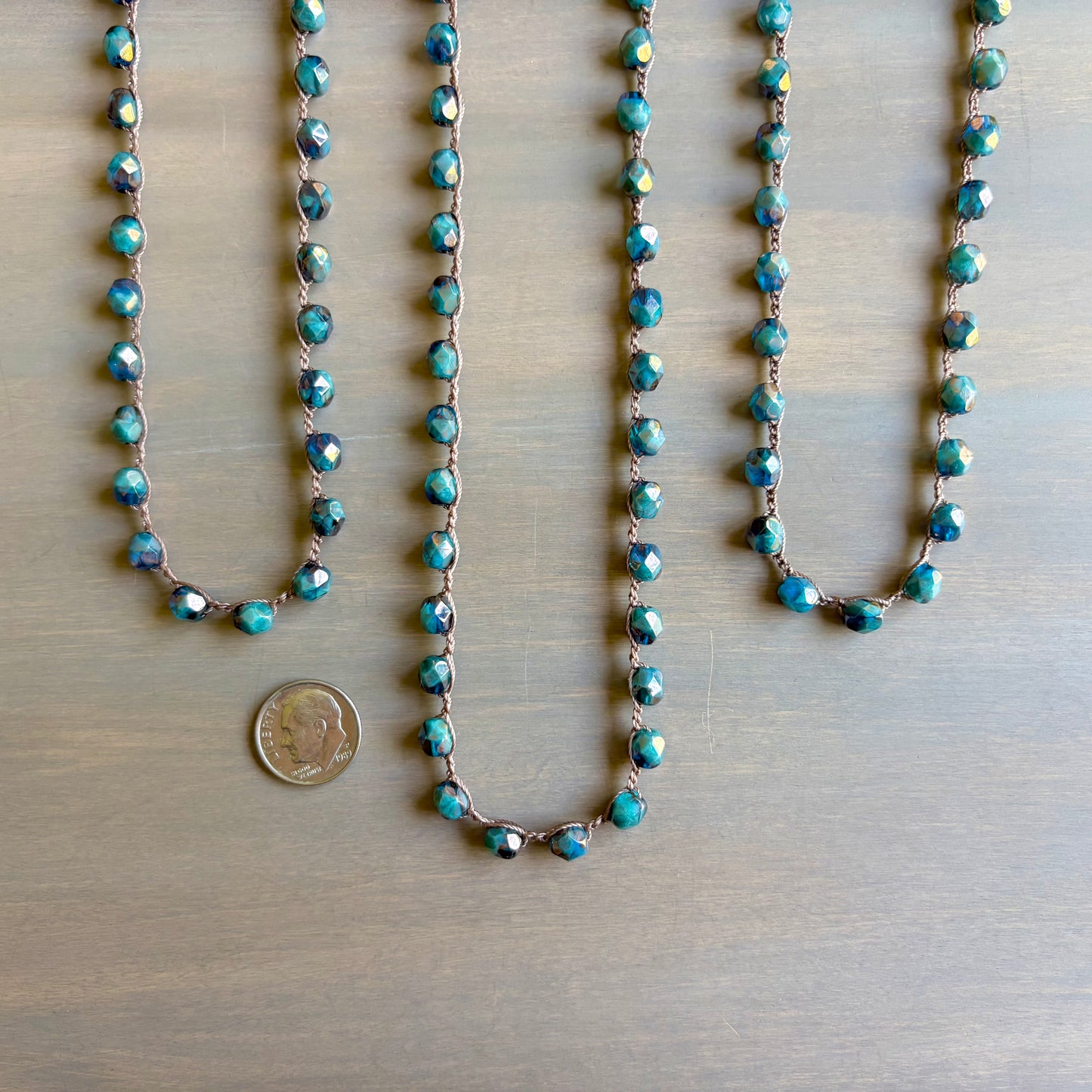Deep Creek Blue Long Layering Crocheted Crystal Necklace