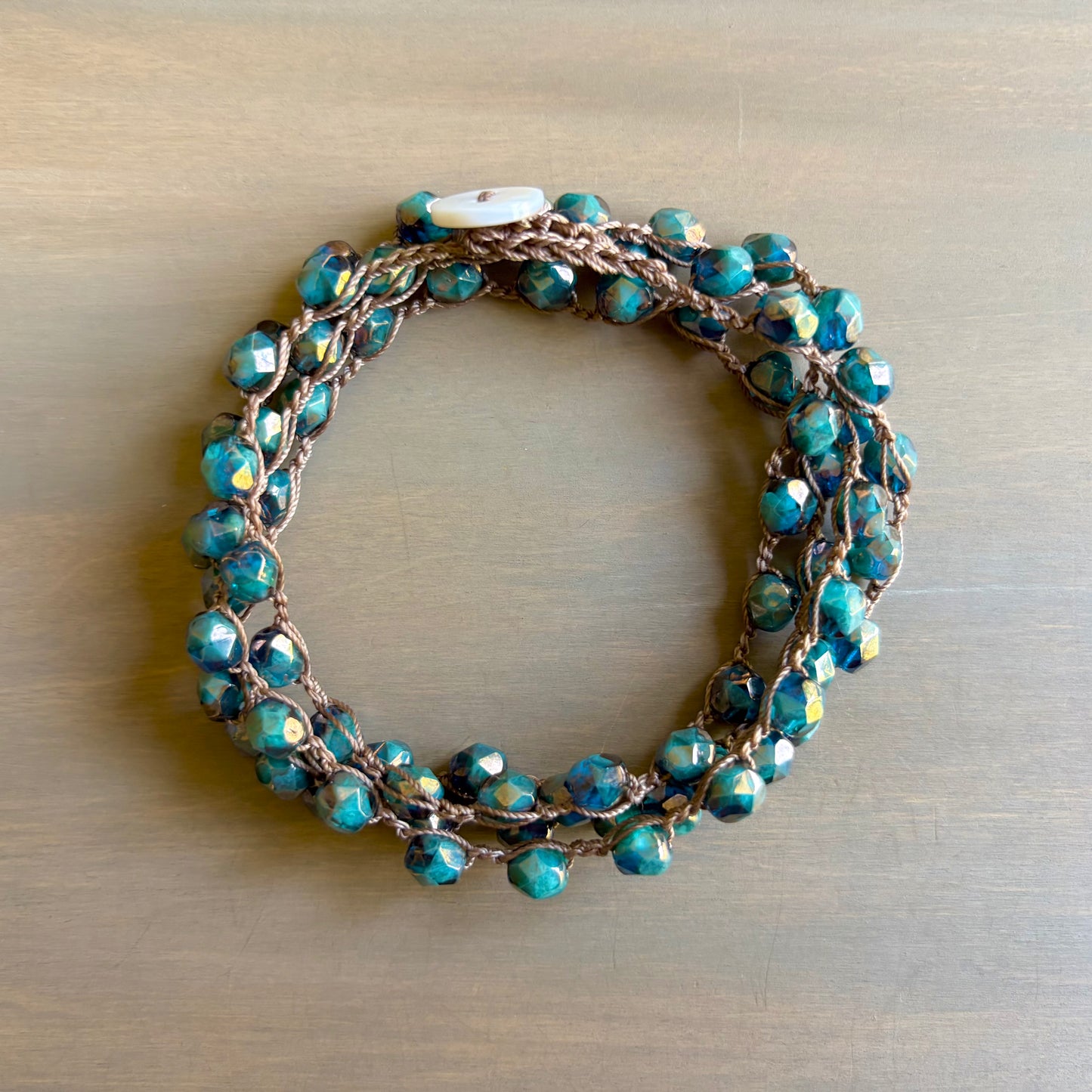 Deep Creek Blue Long Layering Crocheted Crystal Necklace