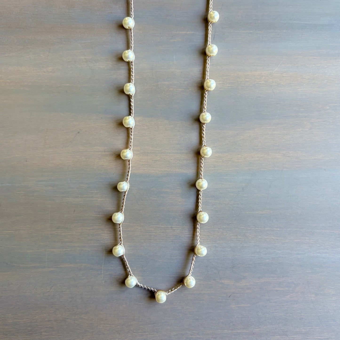 Classic Long Glass Pearl Crocheted Necklace