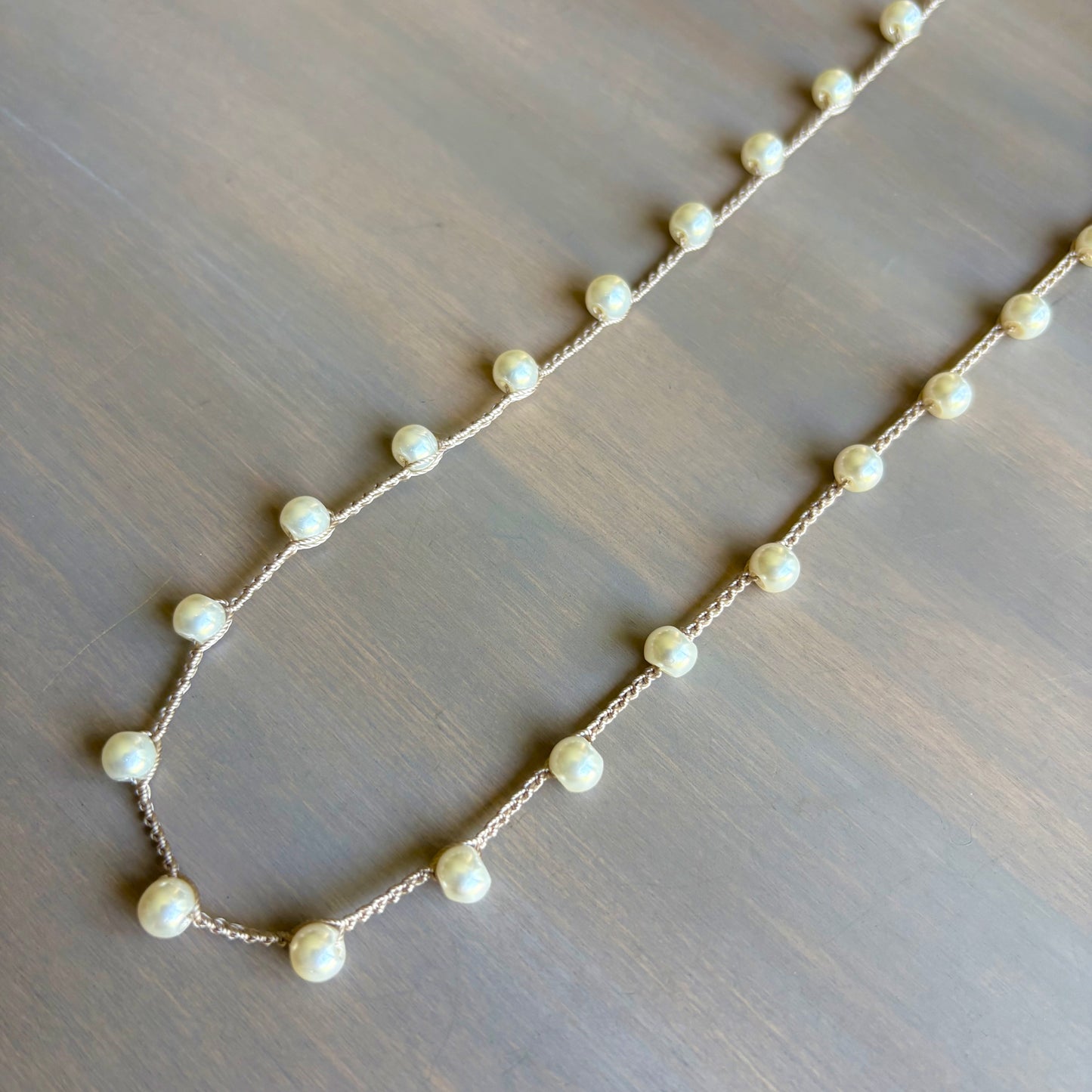 Classic Long Glass Pearl Crocheted Necklace