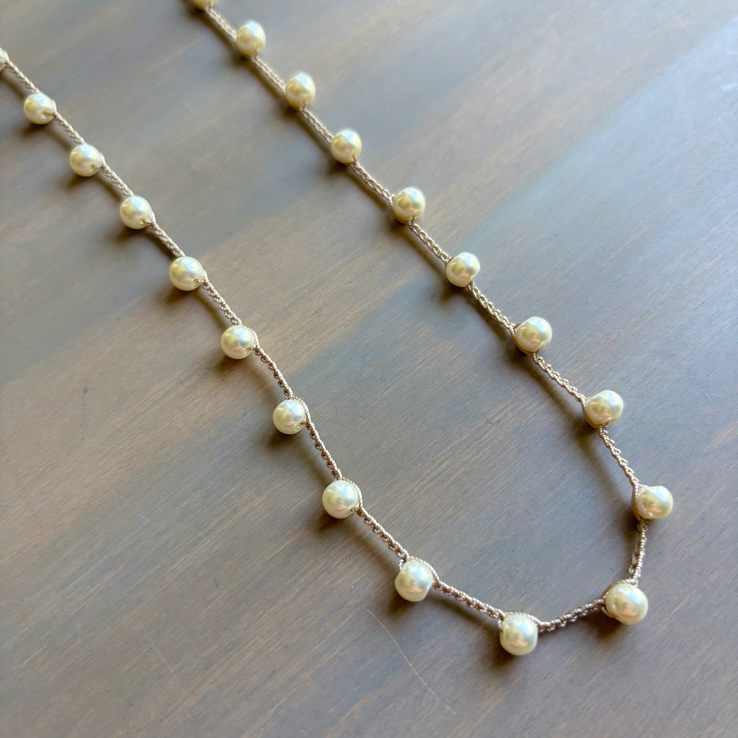 Classic Long Glass Pearl Crocheted Necklace