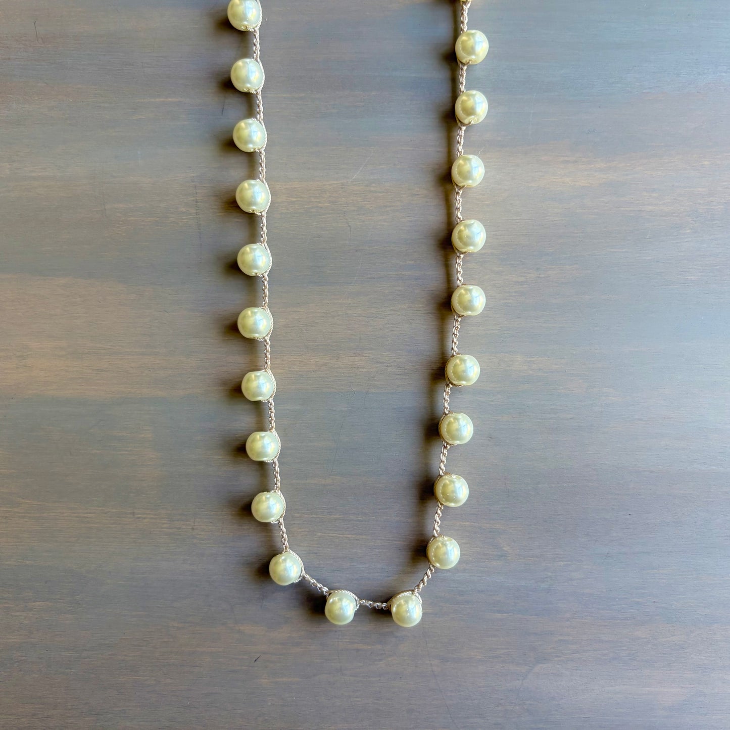 Long Glass Pearl Crocheted Necklace For Wrapping Or Layering 32" Long