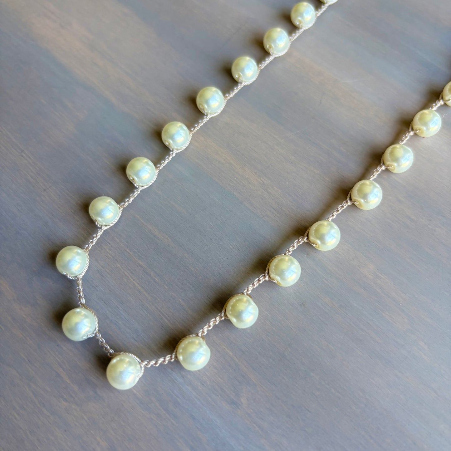 Long Glass Pearl Crocheted Necklace For Wrapping Or Layering 32" Long