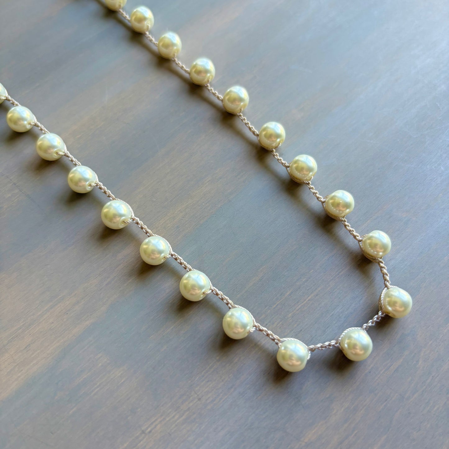 Long Glass Pearl Crocheted Necklace For Wrapping Or Layering 32" Long
