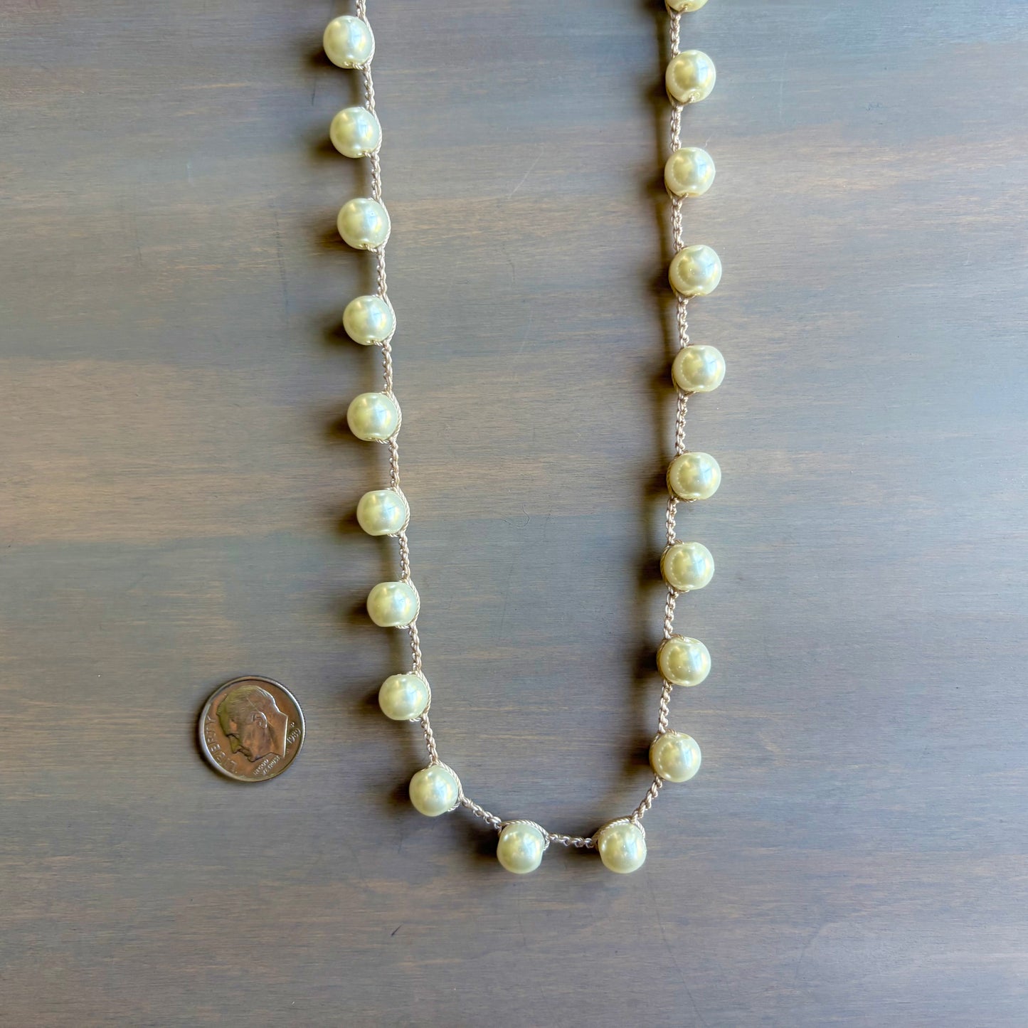 Long Glass Pearl Crocheted Necklace For Wrapping Or Layering 32" Long