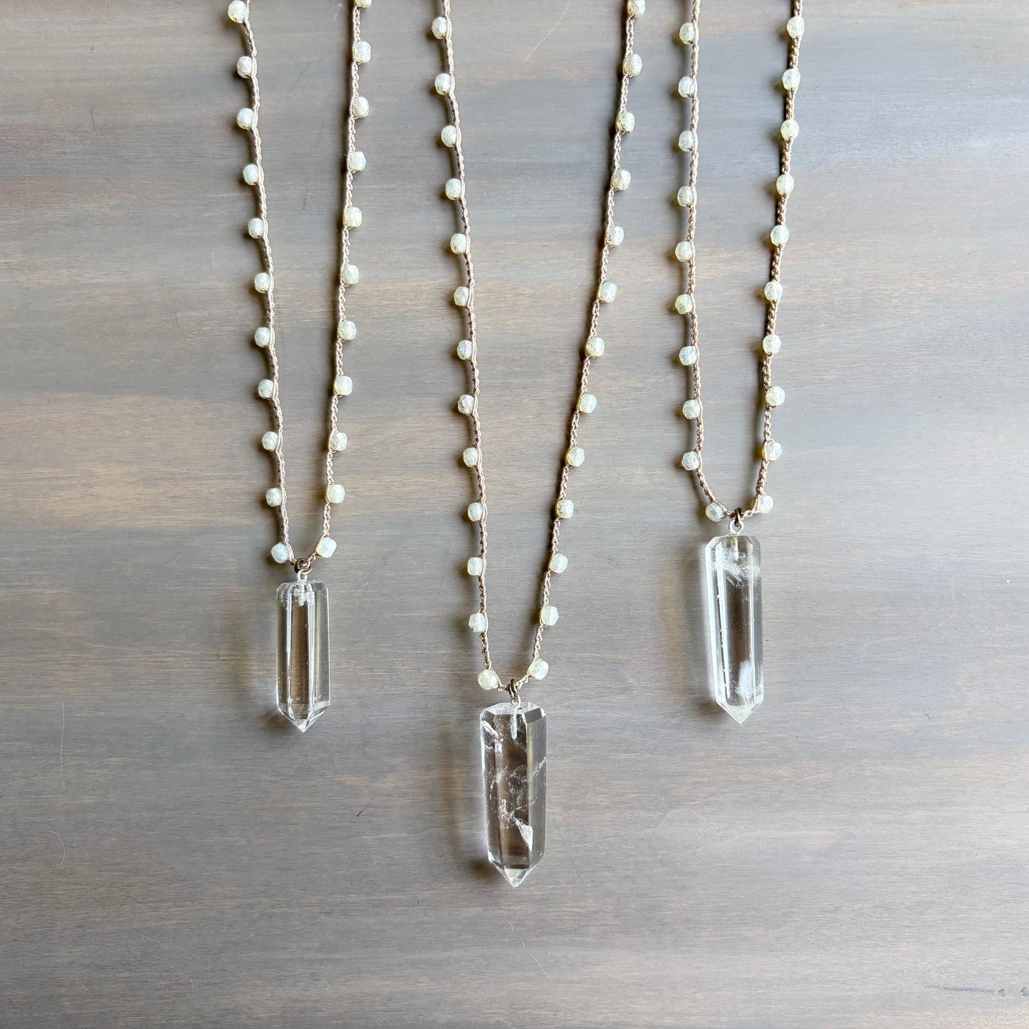 Magic Quartz Point Crocheted Czech Crystal Necklace For Protection