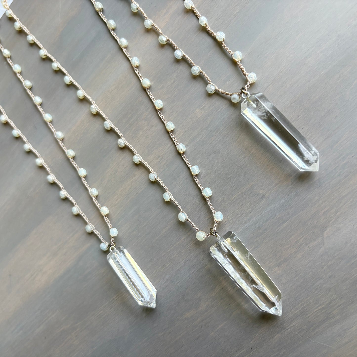Magic Quartz Point Crocheted Czech Crystal Necklace For Protection