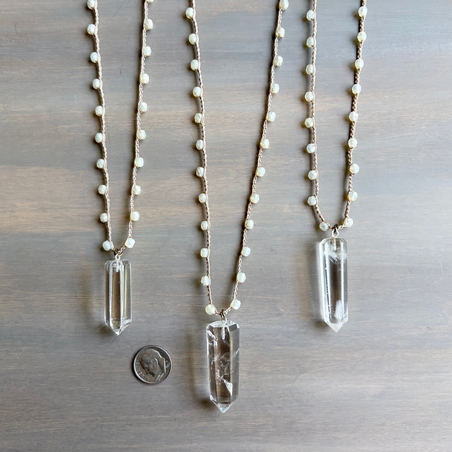 Magic Quartz Point Crocheted Czech Crystal Necklace For Protection