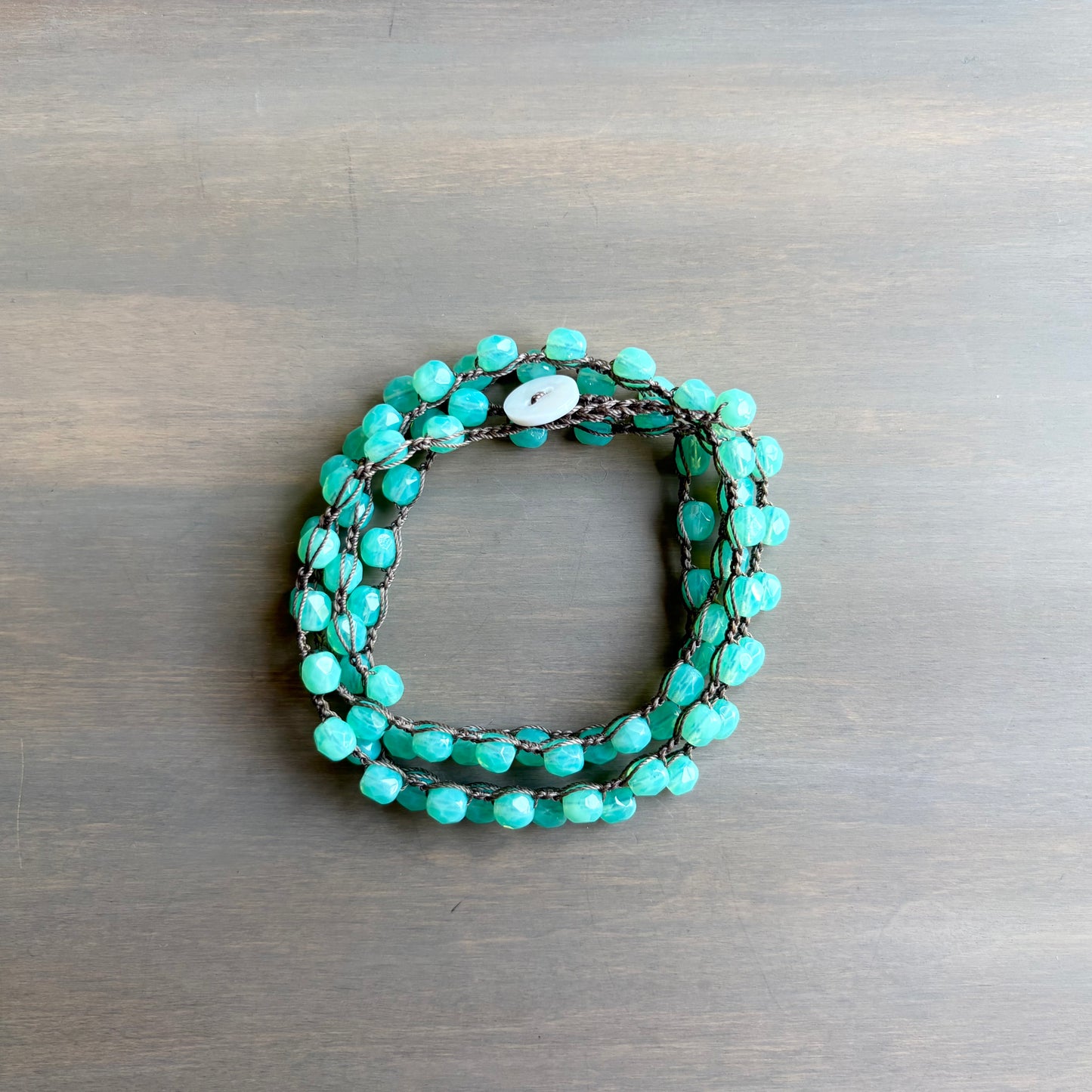 Caribbean Blue Long Layering Crocheted Crystal Necklace