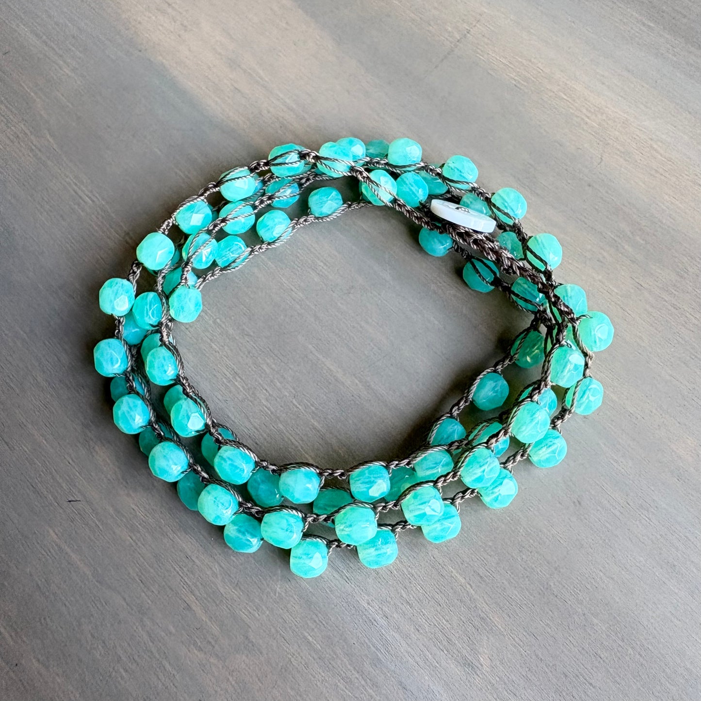Caribbean Blue Long Layering Crocheted Crystal Necklace