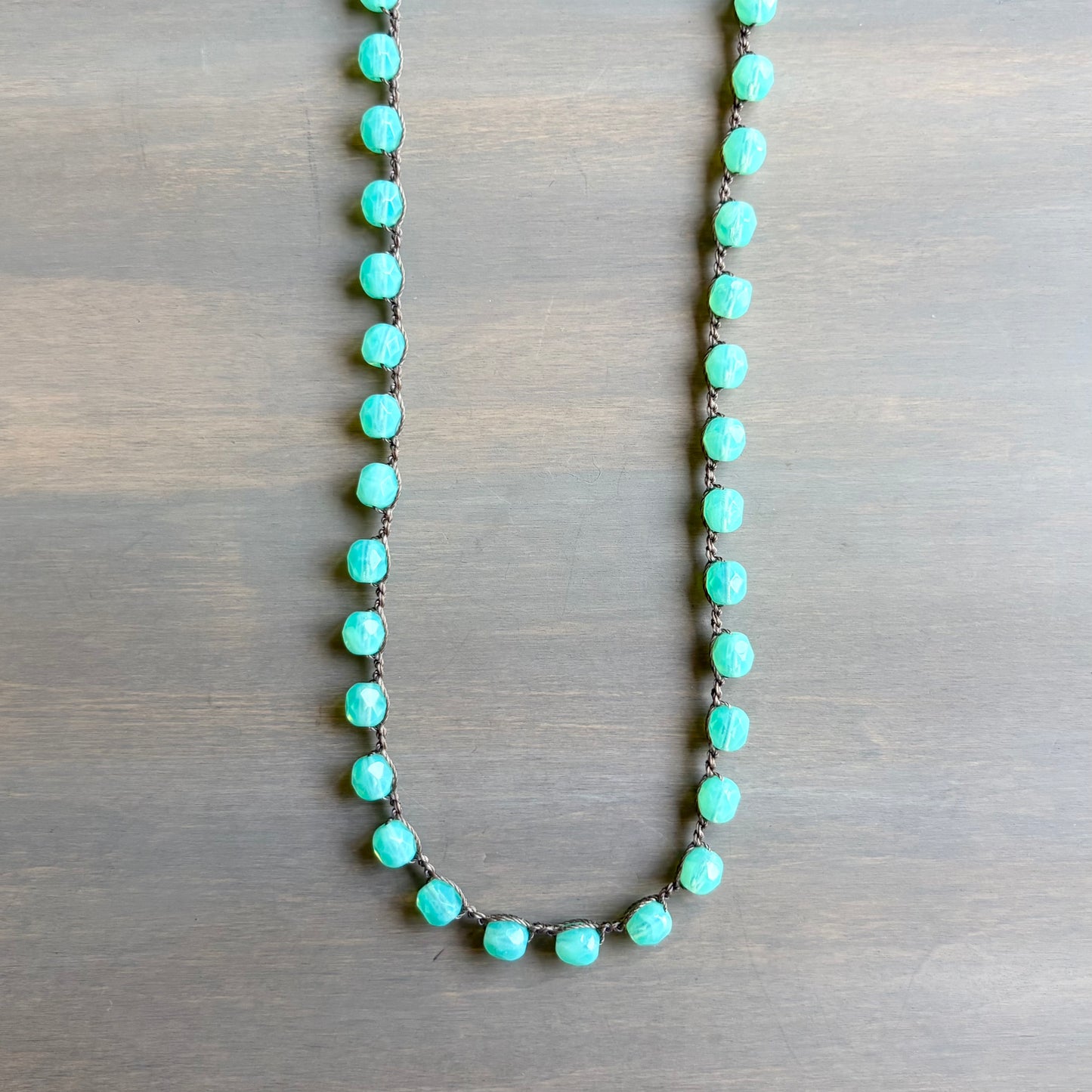 Caribbean Blue Long Layering Crocheted Crystal Necklace