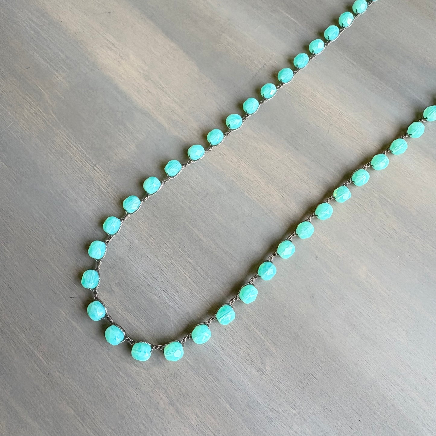Caribbean Blue Long Layering Crocheted Crystal Necklace
