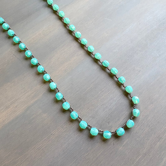Caribbean Blue Long Layering Crocheted Crystal Necklace