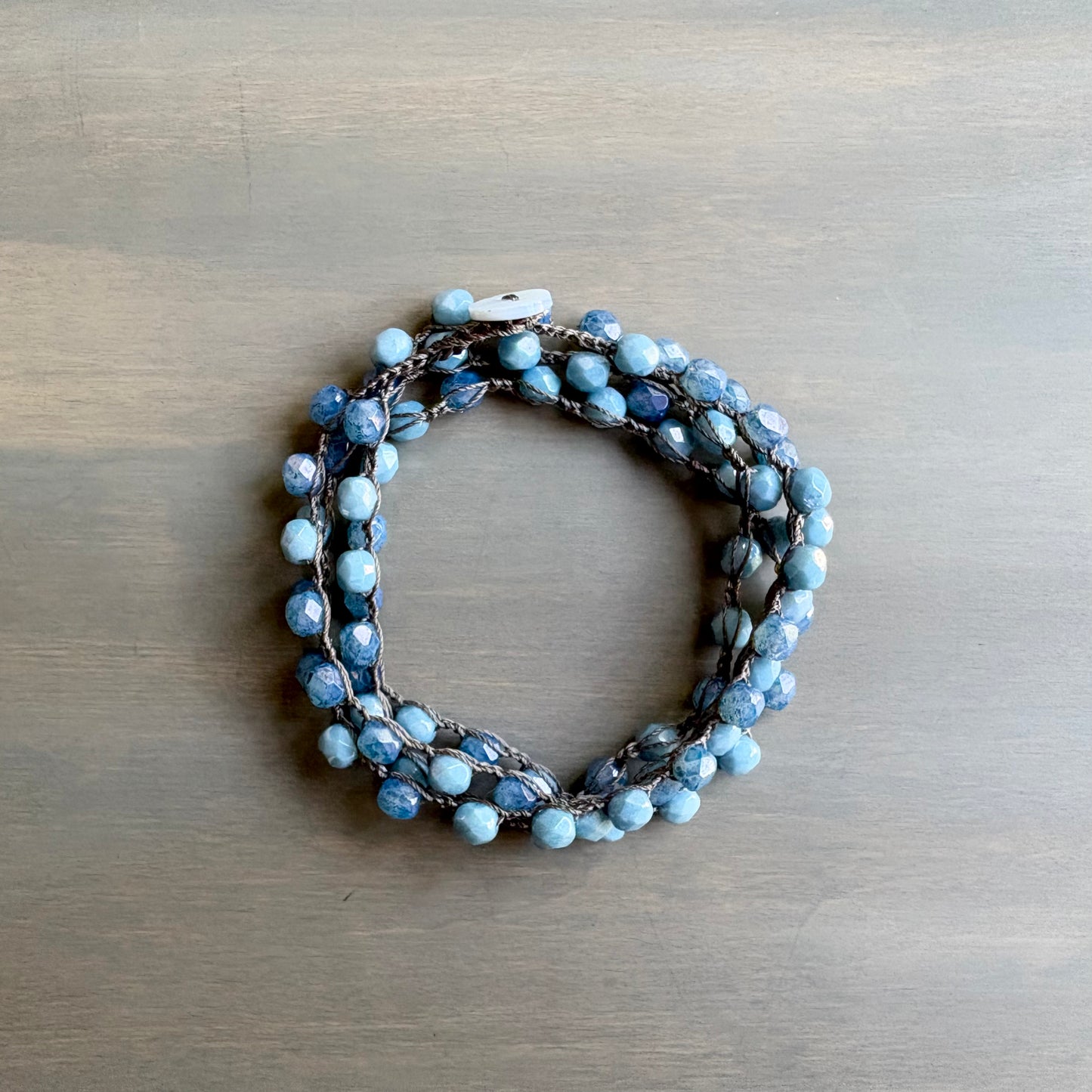 Denim Blues Long Layering Crocheted Crystal Necklace